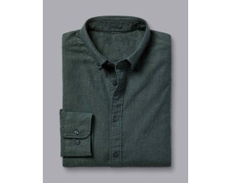 Dark Green Button-Down Collar Dobby Flannel Shirt