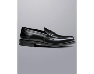 Black High Shine Leather Penny Loafers